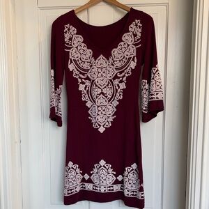 Beautiful Burgundy Knit Embroidered Dress Juniors Size Medium.